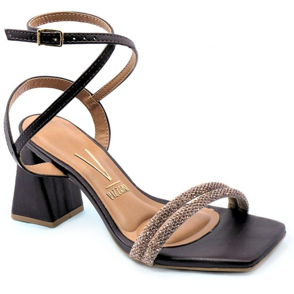 Sandália Vizzano Salto Bloco Strass Feminina