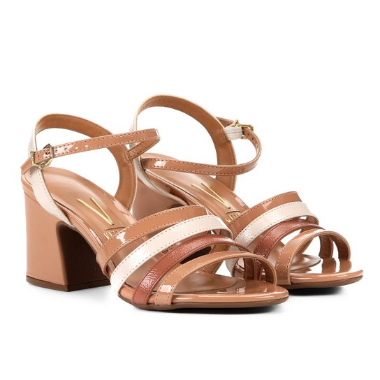 Sandália Vizzano Salto Bloco Tiras Feminina - Creme