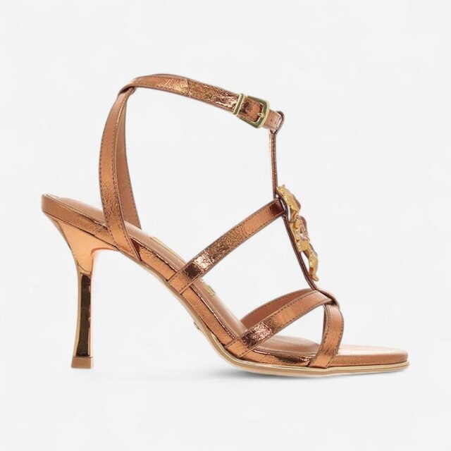 Sandália Vizzano Salto Fino Com Flor Bronze