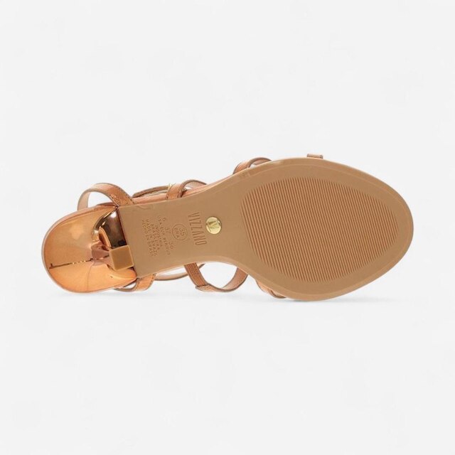 Sandália Vizzano Salto Fino Com Flor Bronze