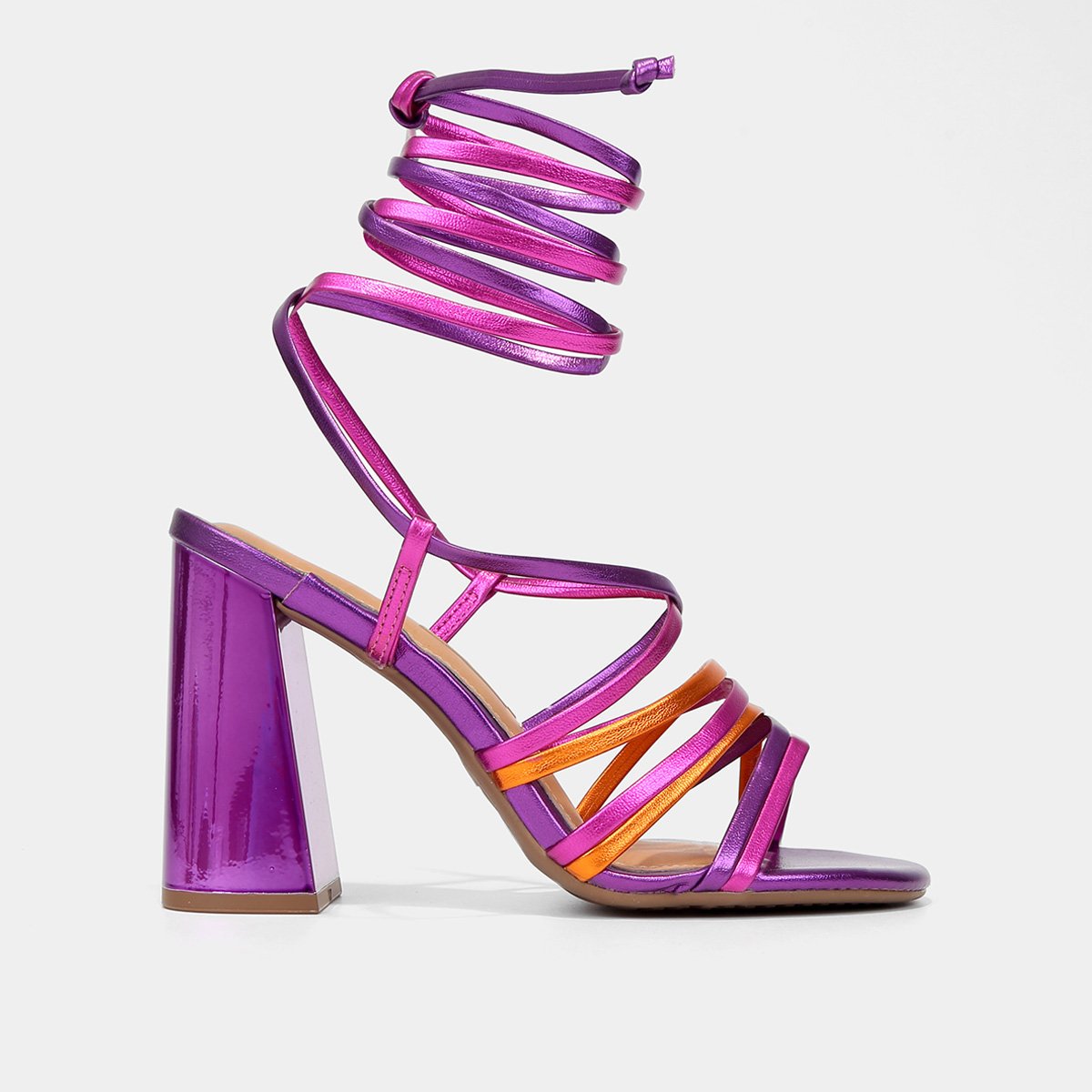 Sandália Vizzano Salto Grosso Com Amarração Metalizada Feminina - Roxo Menor preço em Sandália Vizzano Salto Grosso Com Amarração Metalizada Feminina - Roxo