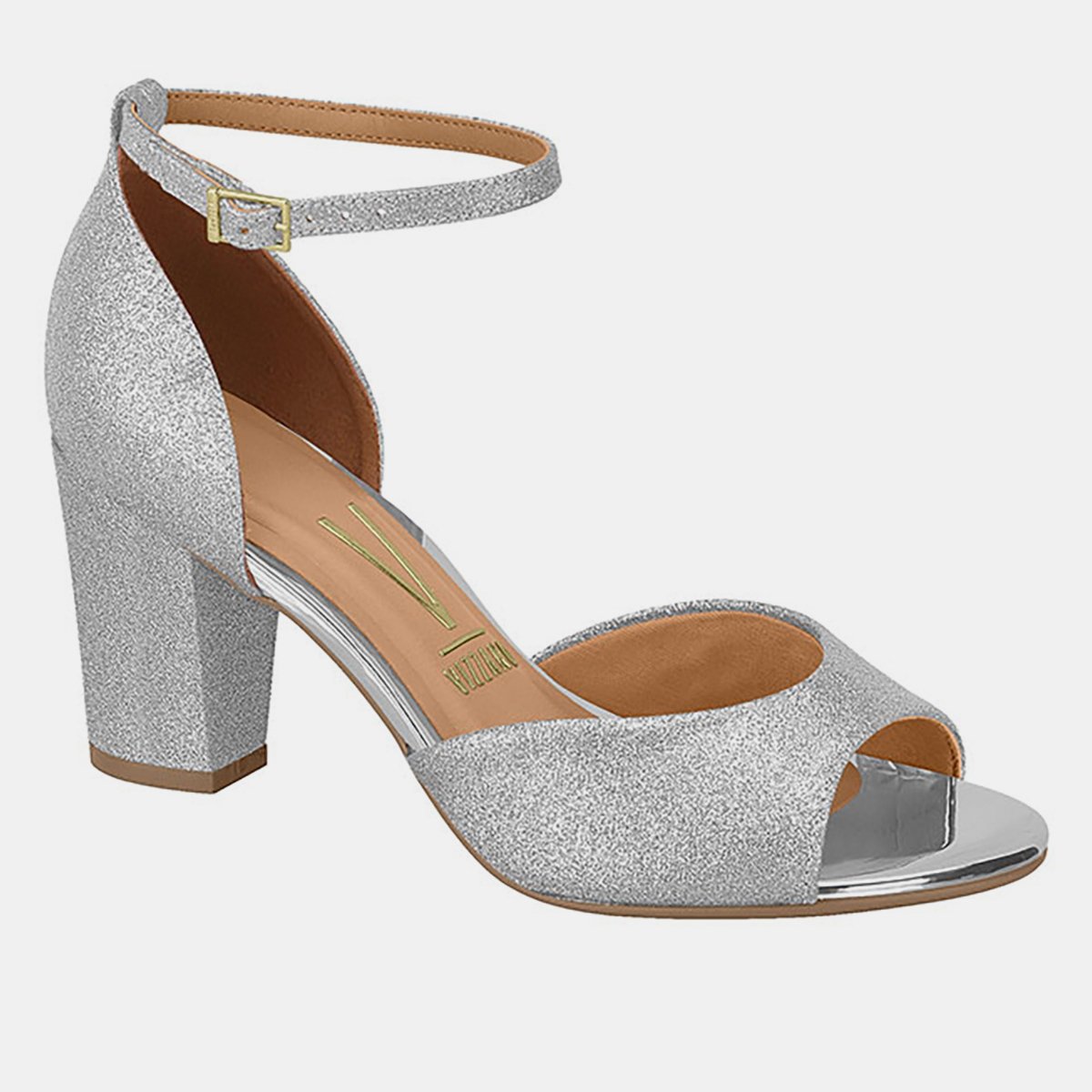 Sandália Vizzano Salto Grosso Glitter Feminina - Prata | Zattini