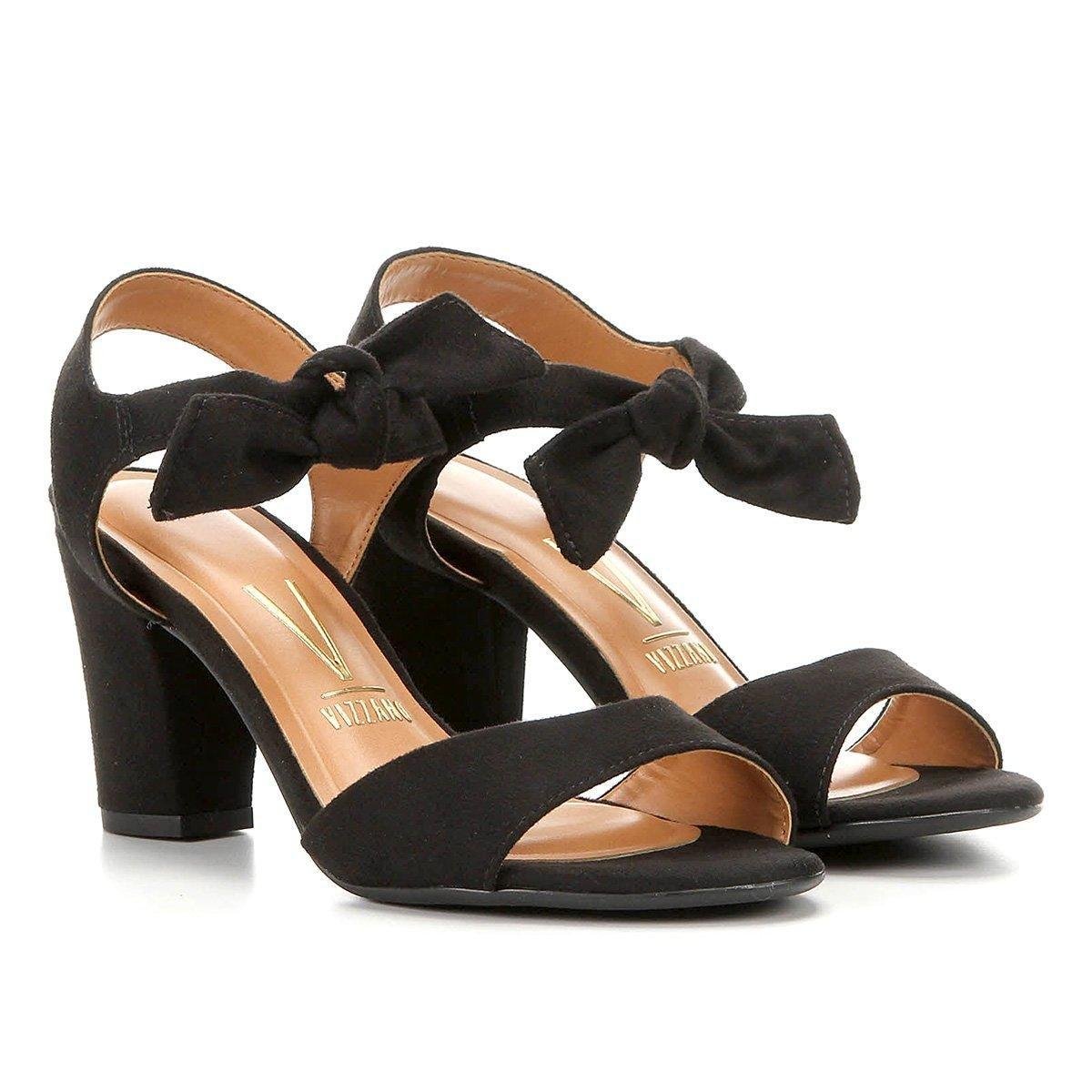 Sandália Vizzano Salto Grosso Laço Suede Feminina - Preto Menor preço em Sandália Vizzano Salto Grosso Laço Suede Feminina - Preto