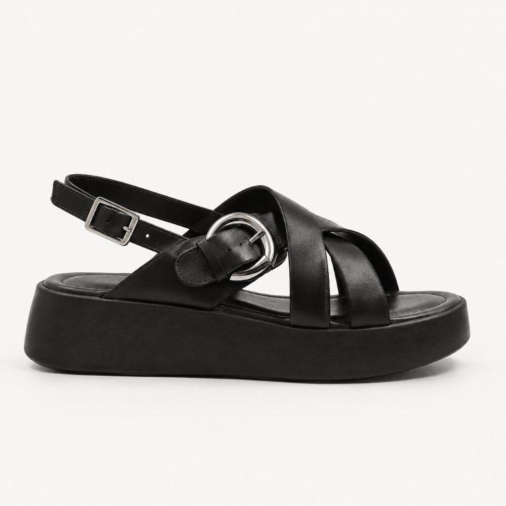 Sandália Zatta Flatform Fivela Entrelaçada Val Preta Preto 35