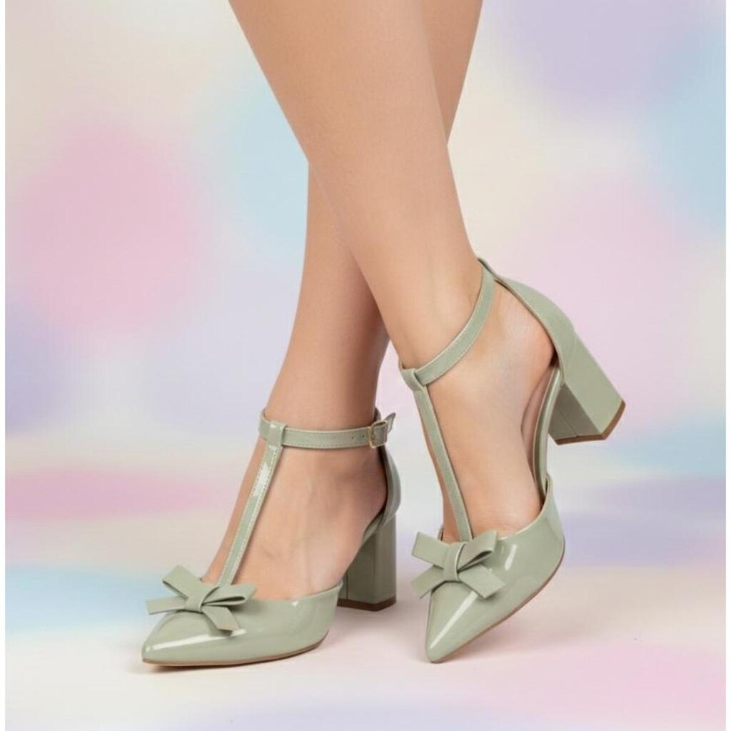 Saparto Scarpin Feminino Salto Grosso Médio Bico Fino Tira Tornozelo Elegante Confortável 6,5 cm