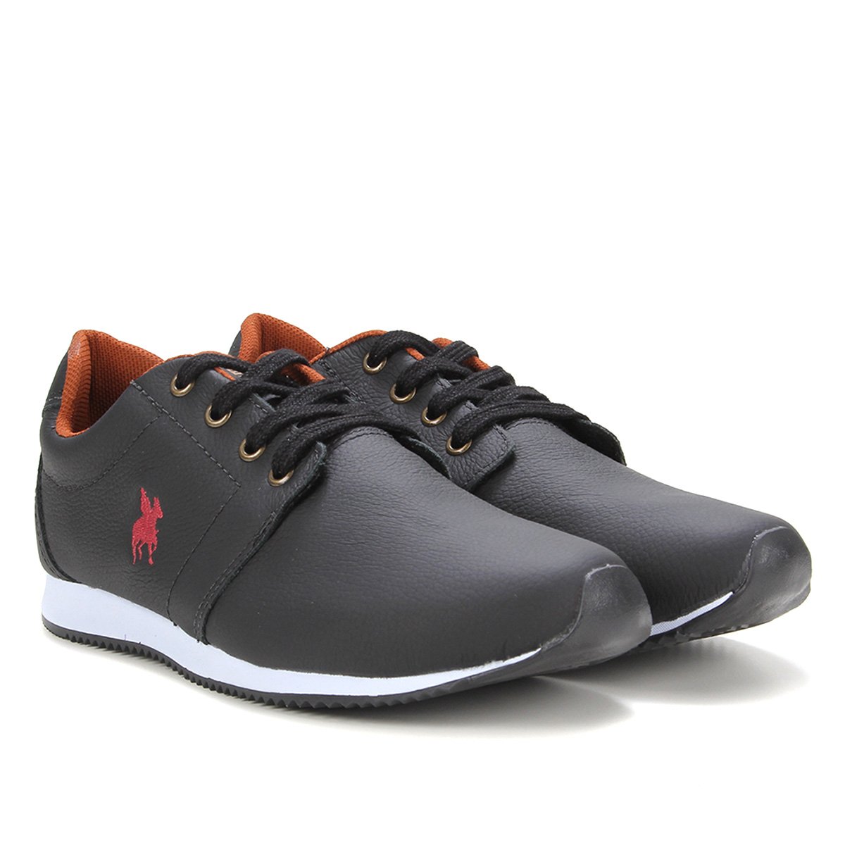 Sapatênis Black Horse Polo Farm Básico Masculino - Preto+Cobre Menor preço em Sapatênis Black Horse Polo Farm Básico Masculino - Preto+Cobre