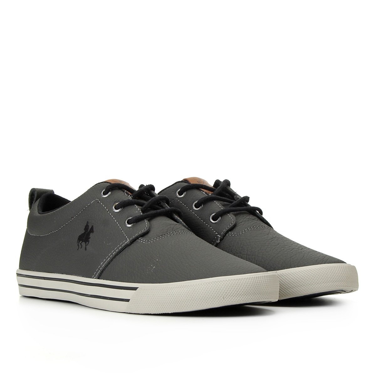 Sapatênis Black Horse Polo Farm Masculino - Chumbo+Preto Menor preço em Sapatênis Black Horse Polo Farm Masculino - Chumbo+Preto