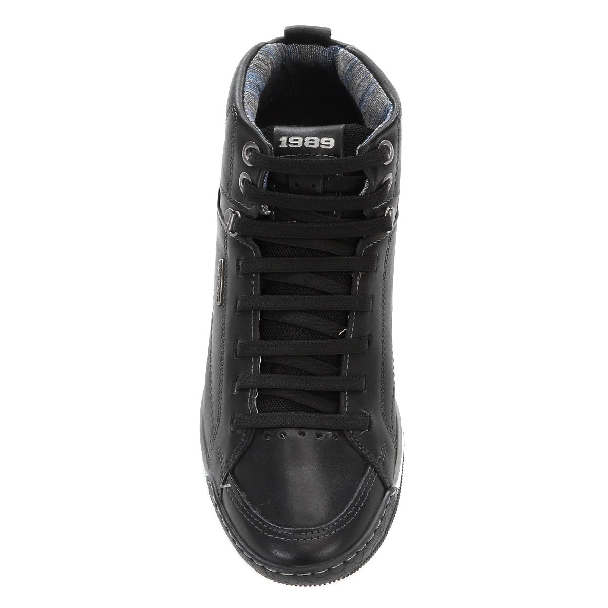 Sapatênis Cano Alto Couro Pegada Perfuros Masculino - Preto