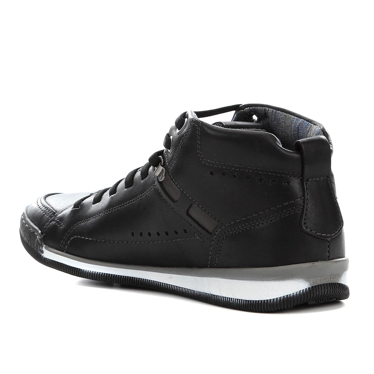 Sapatênis Cano Alto Couro Pegada Perfuros Masculino - Preto