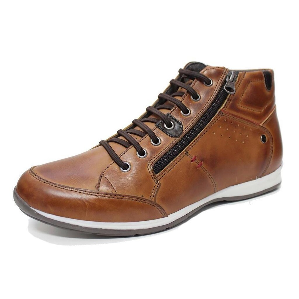 Sapatenis Cano Alto Masculino Couro Calce Facil Elastico Detalhe Ziper Lateral Macio Solado TR