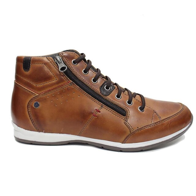 Sapatenis Cano Alto Masculino Couro Calce Facil Elastico Detalhe Ziper Lateral Macio Solado TR