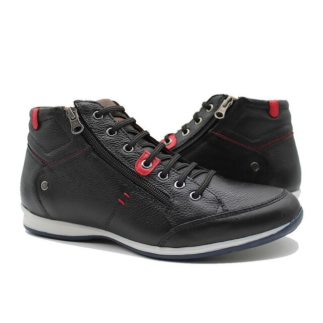 Sapatenis Cano Alto Masculino Couro Calce Facil Elastico Detalhe Ziper Lateral Macio Solado TR