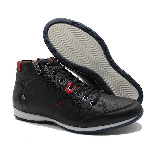 Sapatenis Cano Alto Masculino Couro Calce Facil Elastico Detalhe Ziper Lateral Macio Solado TR