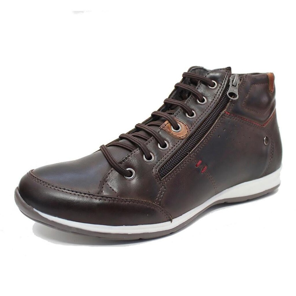 Sapatenis Cano Alto Masculino Couro Calce Facil Elastico Detalhe Ziper Lateral Macio Solado TR