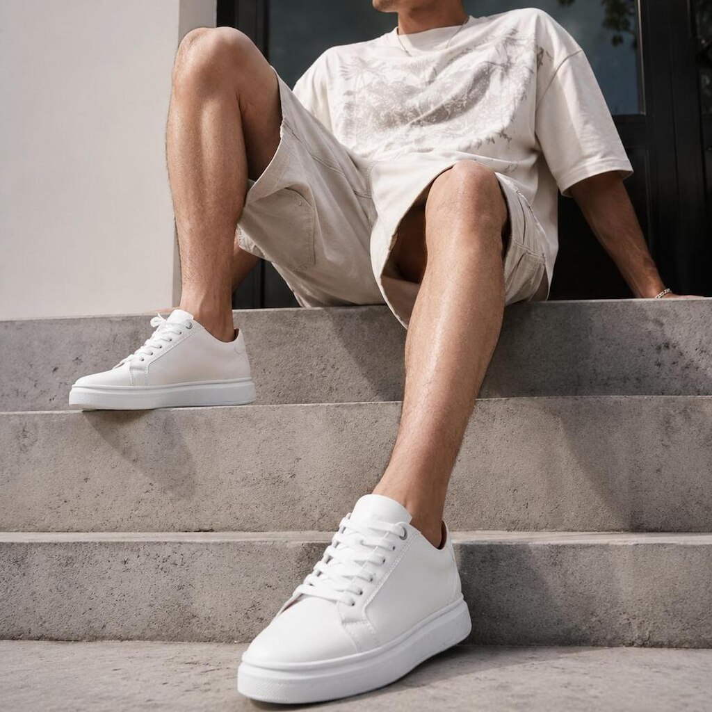 Sapatênis Casual Branco Masculino Tênis Sneaker Sola Reta Streetwear Estilo Urbano Couro Sintético