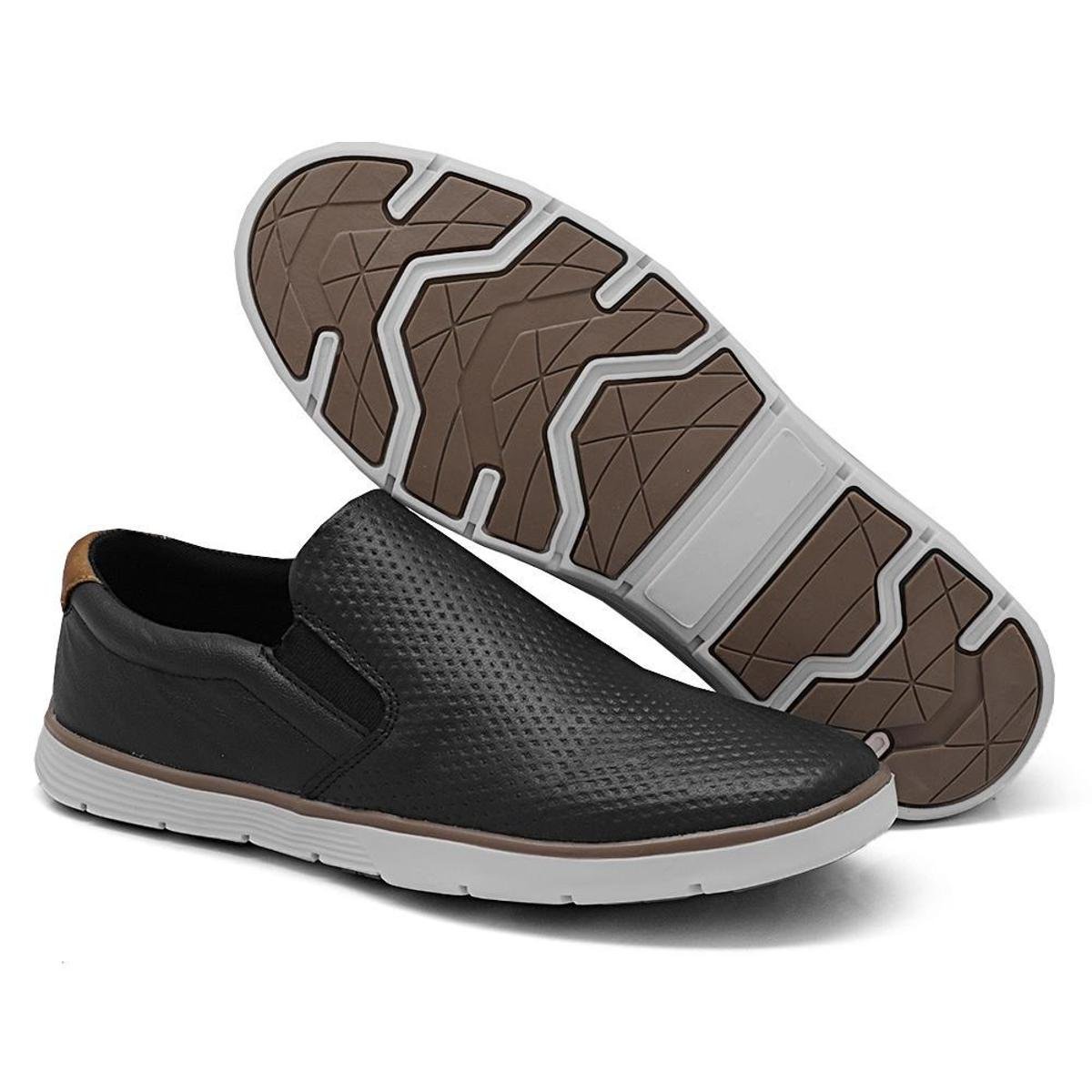 Sapatenis Casual Couro de Qualidade com Elástico Calce Fácil Slip On Confortável - Preto é boa?