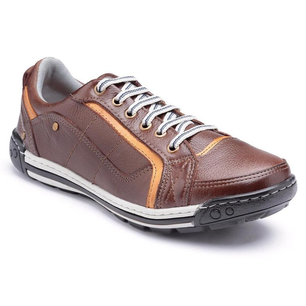 Sapatênis Casual em Couro Masculino Cadarço Calce Fácil Elegante Resistente Confortável