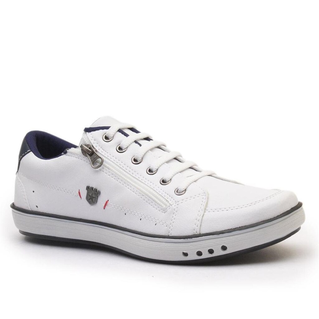 Sapatênis Casual Masculino com Cadarço Ziper Lateral e Sola Borracha Reta