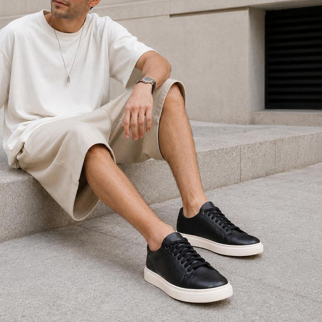 Sapatênis Casual Masculino Tênis Sneaker Sola Reta Streetwear Estilo Urbano Básico Preto Street