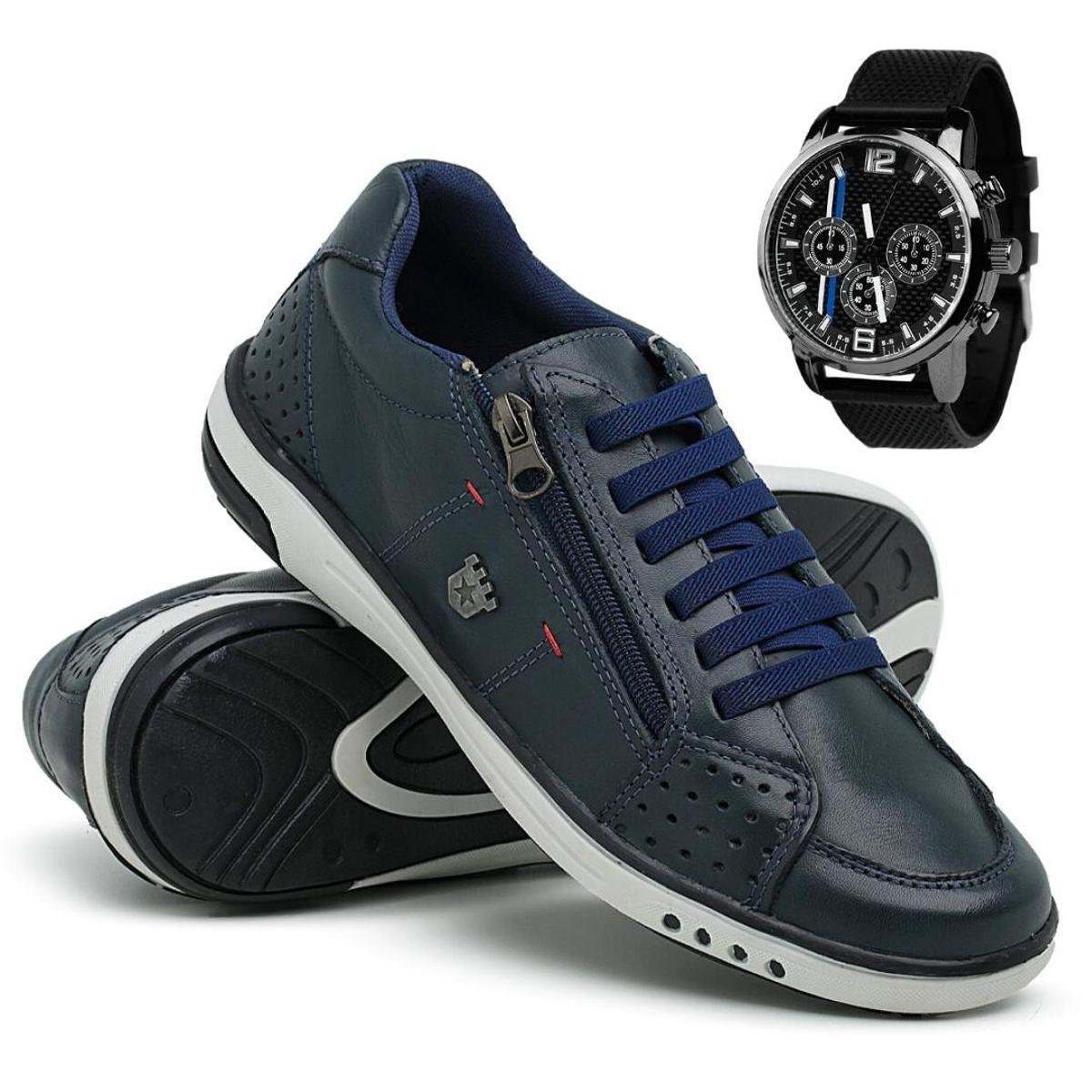 Sapatenis Casual Masculino Ziper Anti Stress Calçado Moderno + Relógio - Azul é ruim? Sapatenis Casual Masculino Ziper Anti Stress Calçado Moderno + Relógio - Azul é boa?