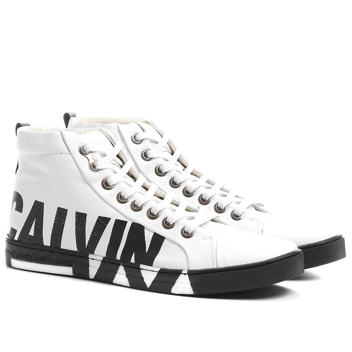 sapatênis couro calvin klein logo branco