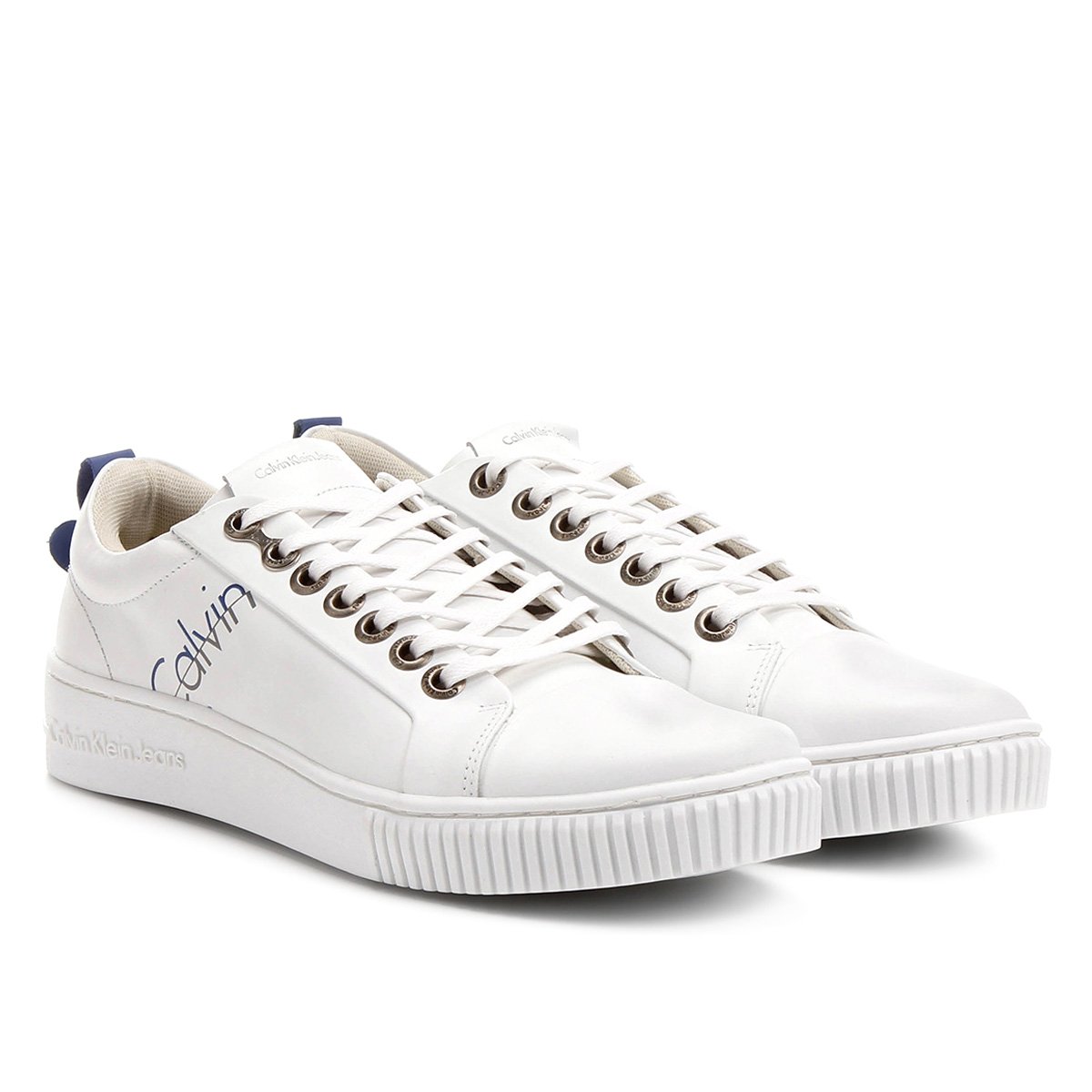 sapatênis couro calvin klein logo branco
