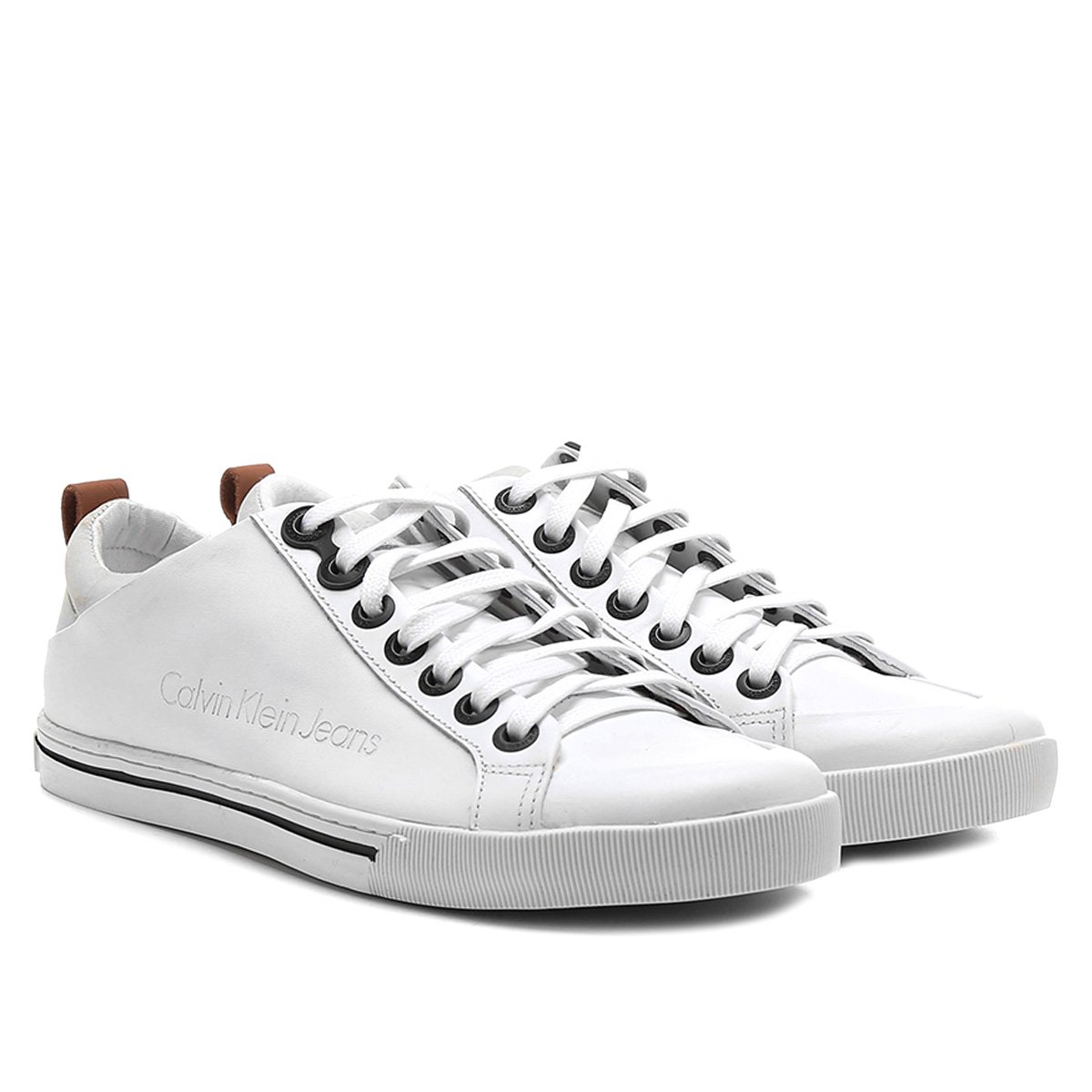sapatênis couro calvin klein recortes preto