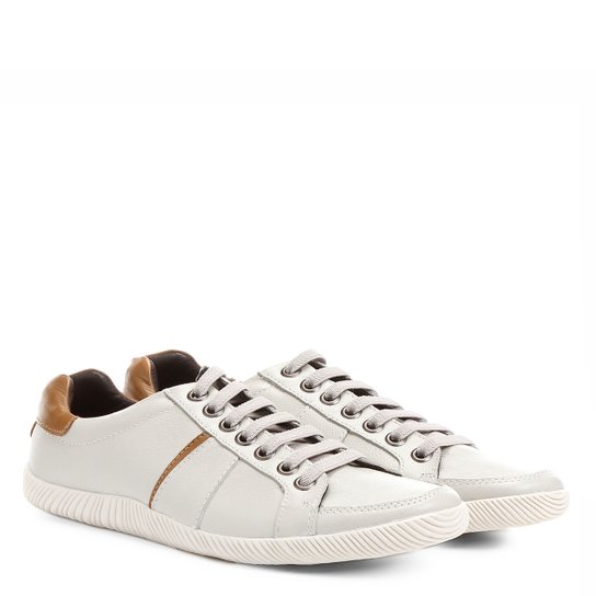 Sapatênis Couro Shoestock Recorte Masculino - Off White