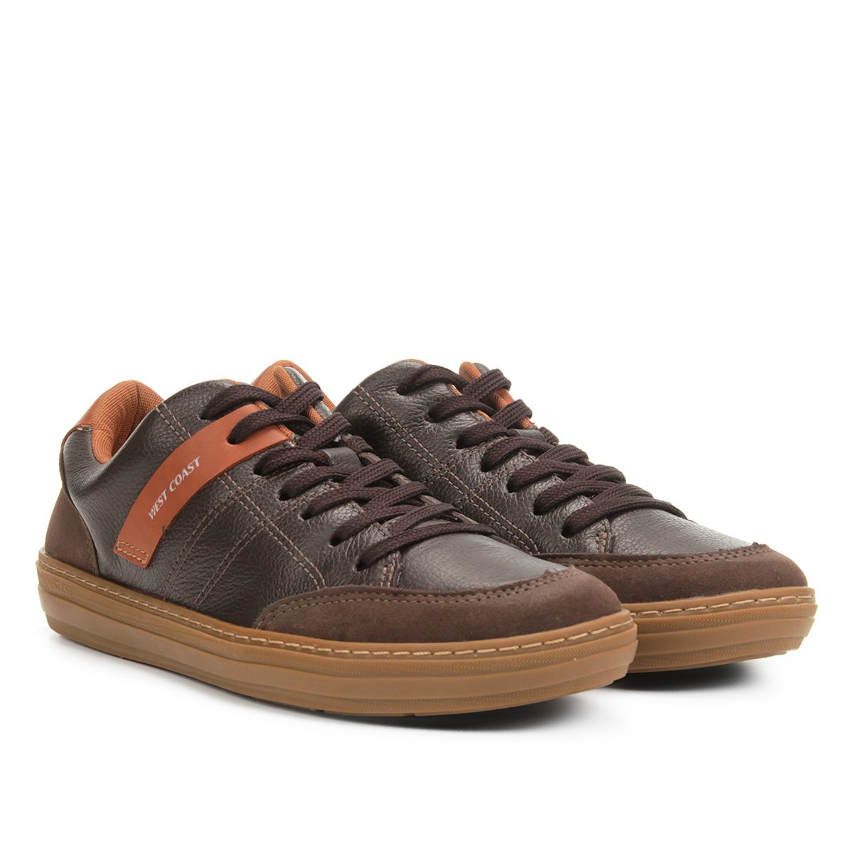 sapatênis couro west coast listra masculino