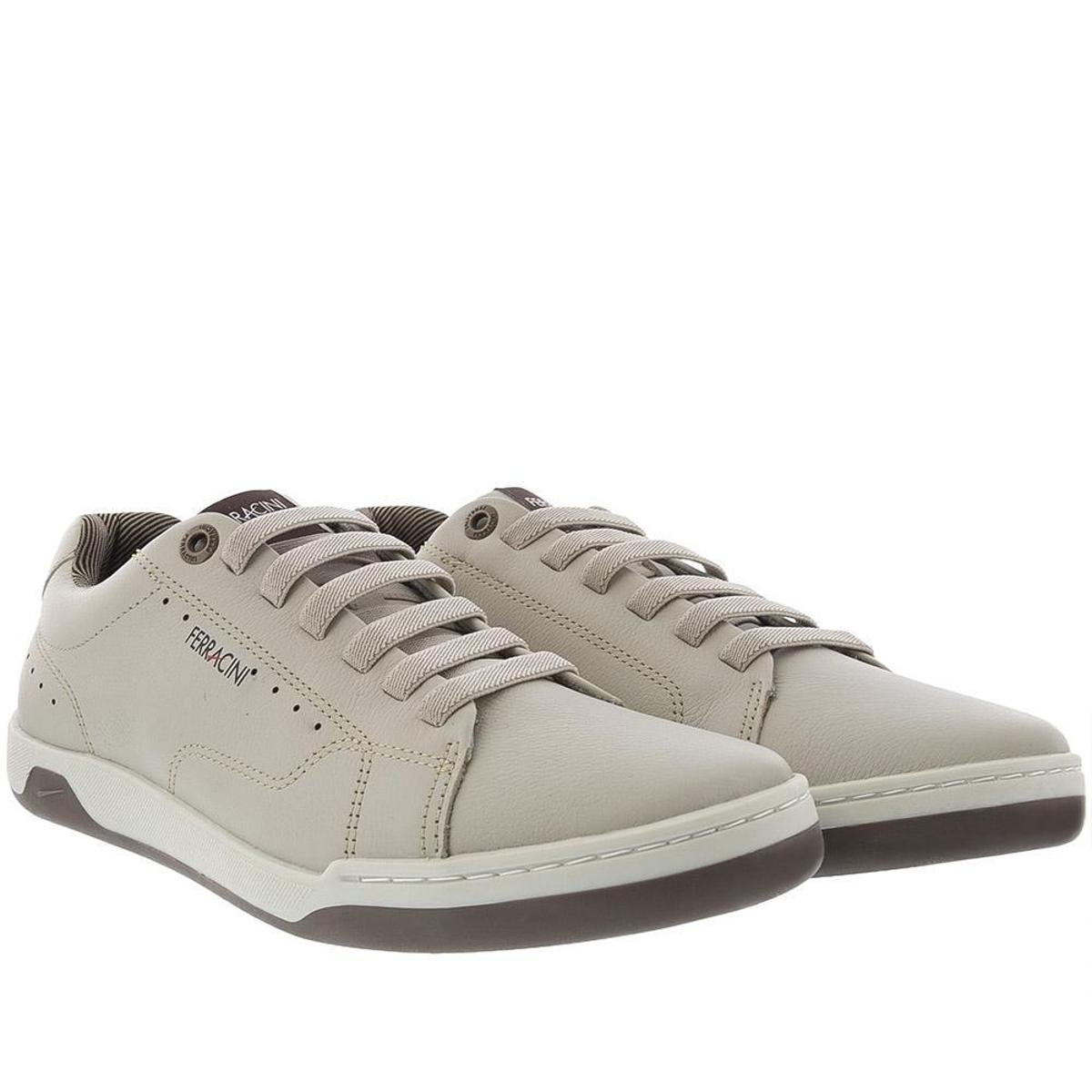 Sapatênis Ferracini Lexus Pespontos Couro Off White - Cinza Menor preço em Sapatênis Ferracini Lexus Pespontos Couro Off White - Cinza