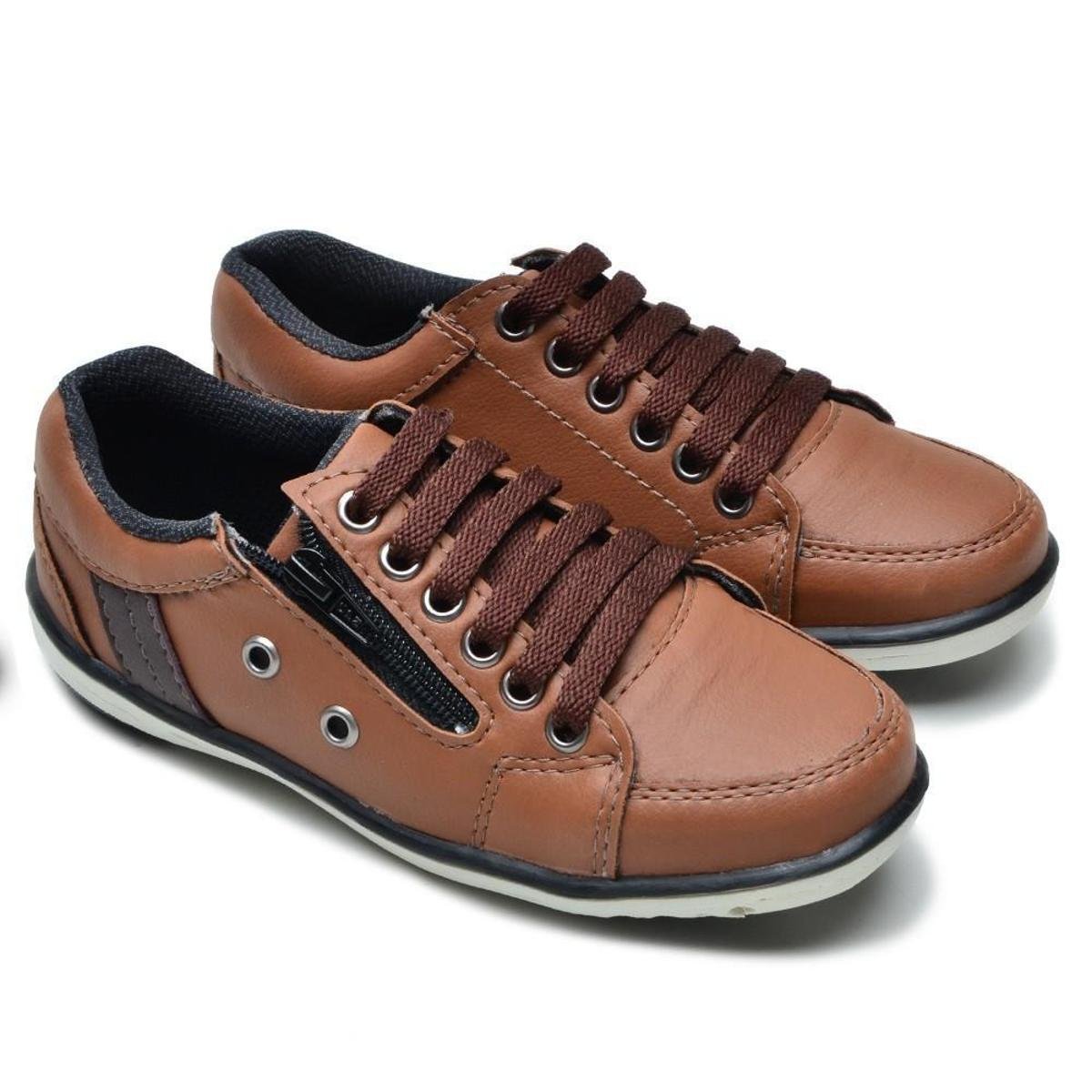 Sapatênis Infantil Masculino Casual Conhaque com Ziper Menor preço em Sapatênis Infantil Masculino Casual Conhaque com Ziper