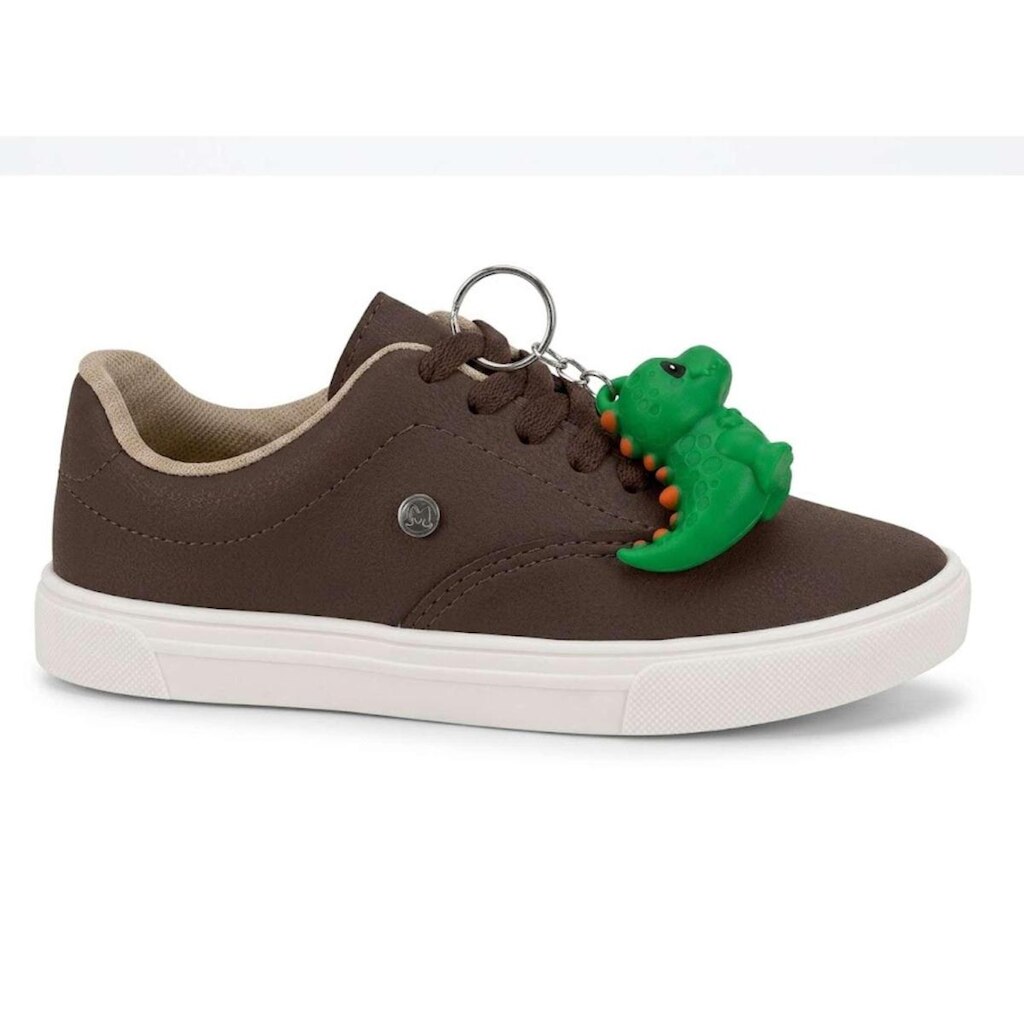 Sapatênis Infantil Masculino Molekinho Escolar Marrom Com Chaveiro Dino
