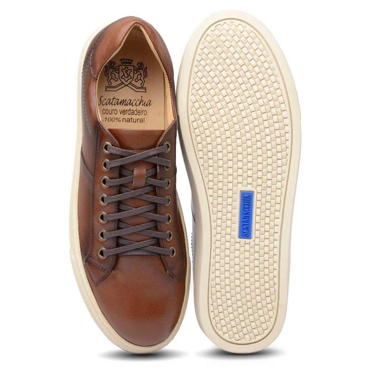 Sapatênis Jacometti Couro Masculino Liso Cadarço Dia a Dia - Bronze |  Zattini