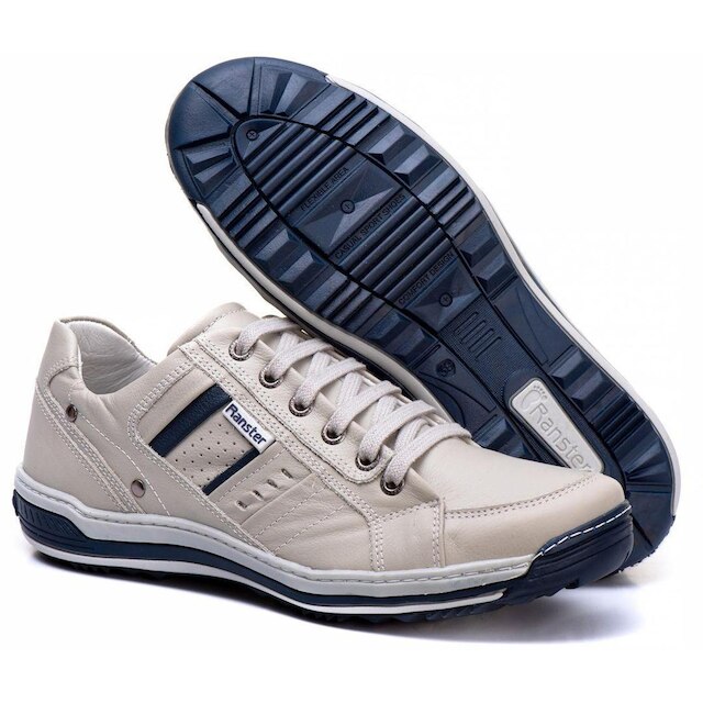 Sapatênis Masculino Casual Conforto Em Couro Legítimo Macio Cadarço Cano Baixo Premium