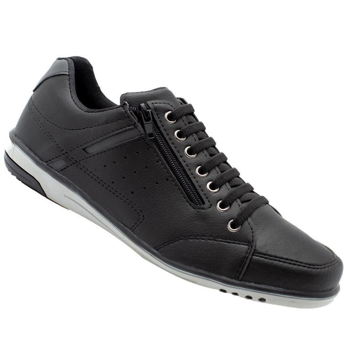 Sapatênis Masculino Casual Preto com Ziper e Elástico 750 - Preto Menor preço em Sapatênis Masculino Casual Preto com Ziper e Elástico 750 - Preto