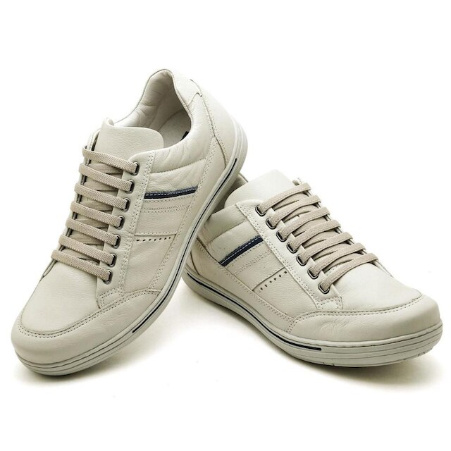 Sapatênis Masculino Couro Legítimo Casual Conforto Tênis Macio Premium Cadarço Elástico