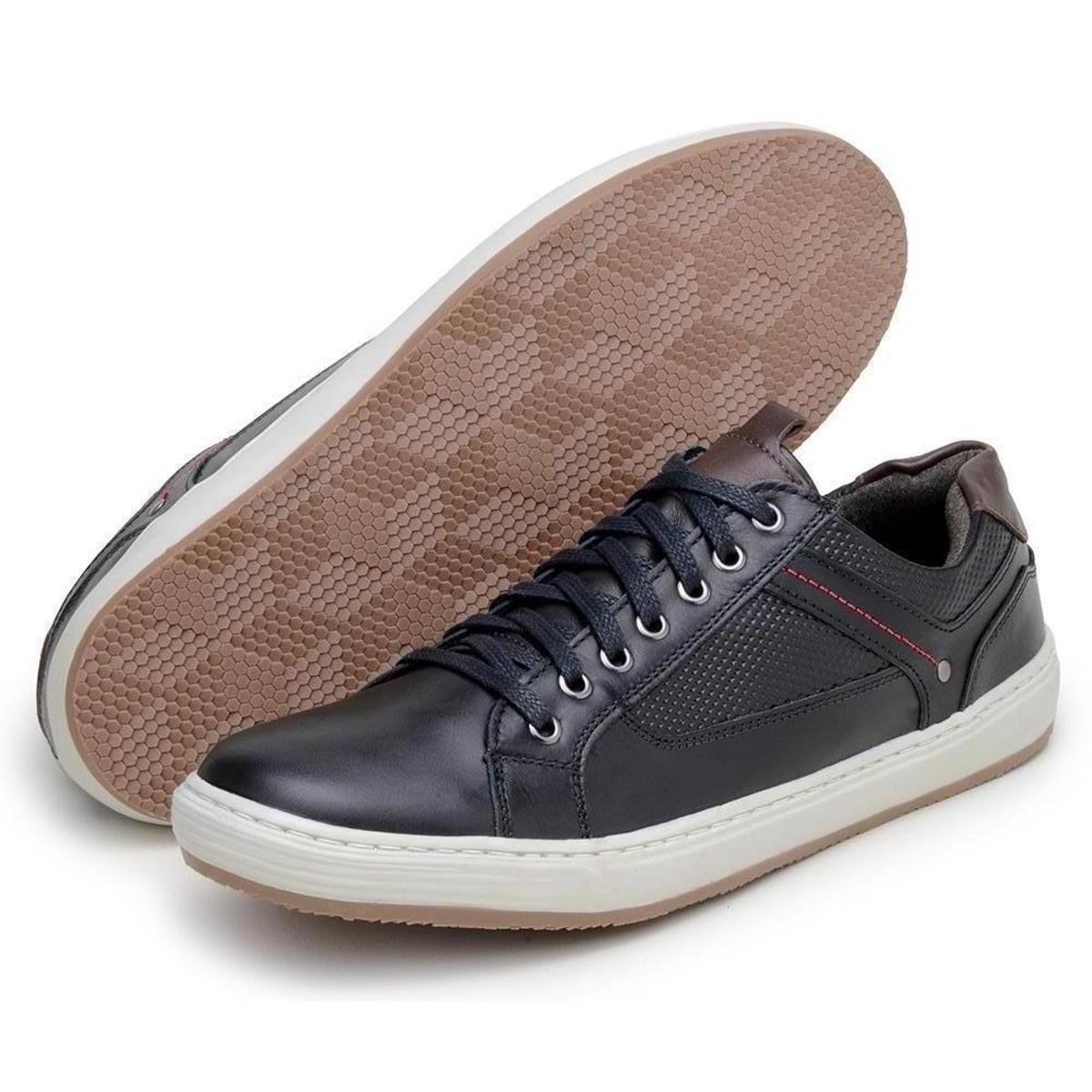 Sapatênis Masculino Couro Liso Cadarço Lazer Dia a Dia - Preto Menor preço em Sapatênis Masculino Couro Liso Cadarço Lazer Dia a Dia - Preto