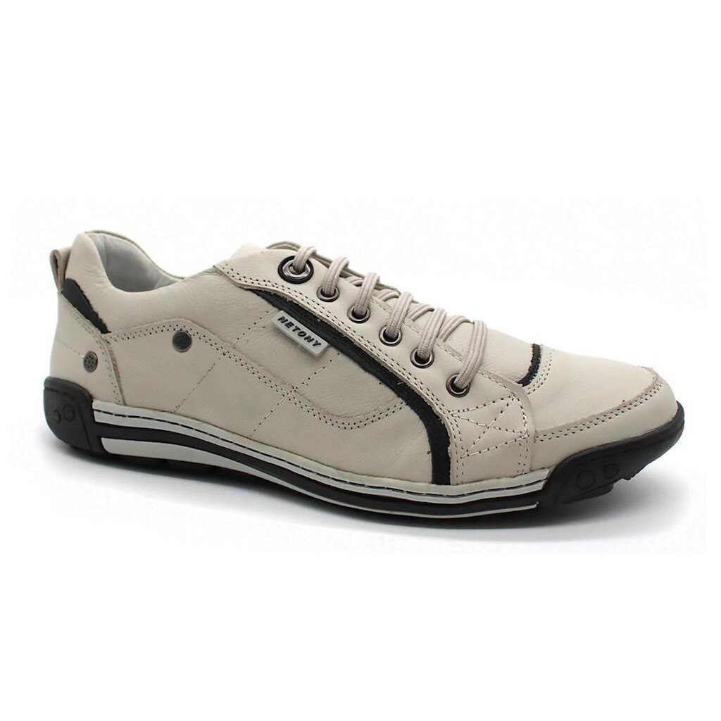 Sapatênis Masculino Moderno em Couro com Forro de Couro e Palmilha de Gel NT-5085-01 Off White