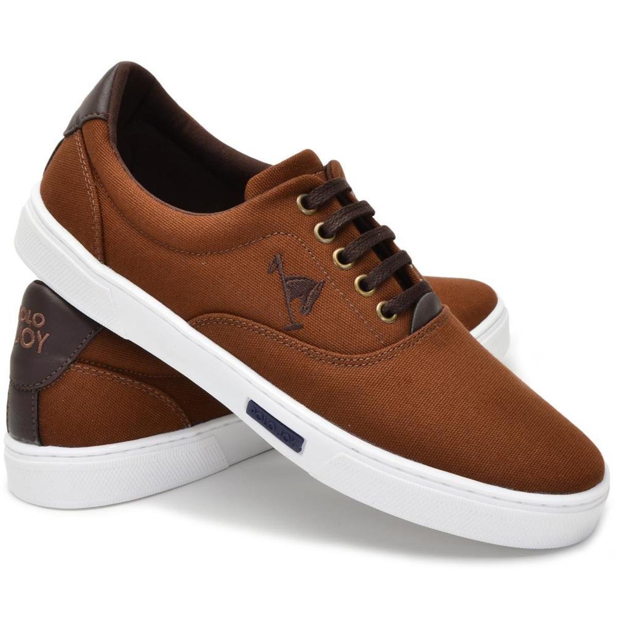 Sapatênis Masculino Polo Joy Lona Algodão Logo Dia a Dia - Marrom Menor preço em Sapatênis Masculino Polo Joy Lona Algodão Logo Dia a Dia - Marrom