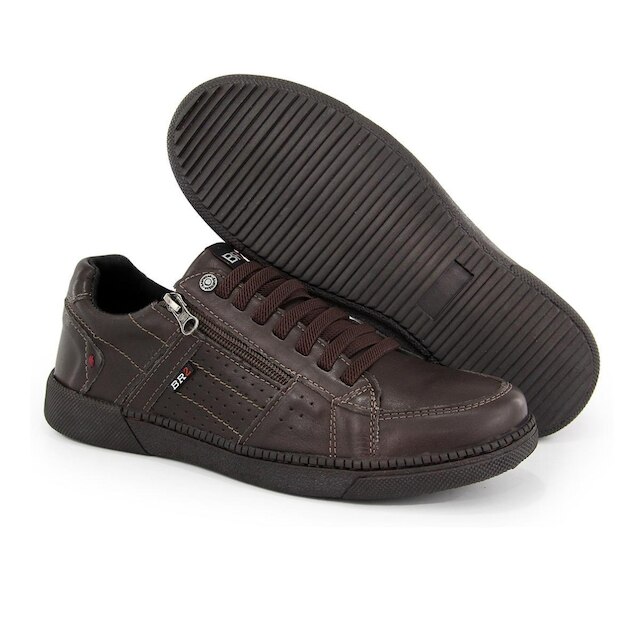 Sapatênis Masculino Ziper Footwear Cadarço Em Couro Legitimo