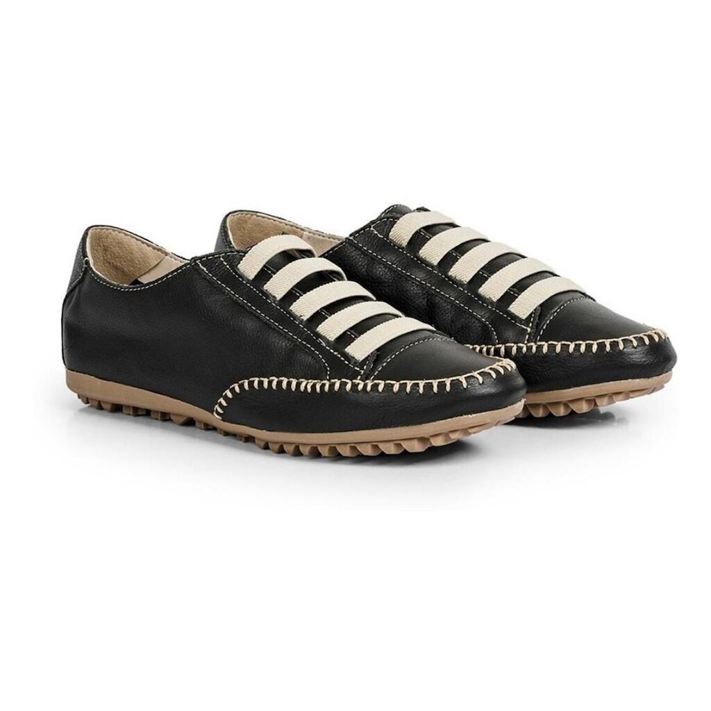 Sapatênis Mocatênis De Couro Feminino Confort Preto