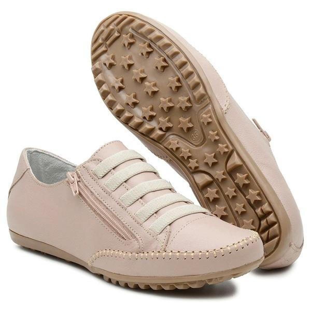 Sapatênis Mocatênis Feminino De Couro Nude com Zíper - Nude Menor preço em Sapatênis Mocatênis Feminino De Couro Nude com Zíper - Nude