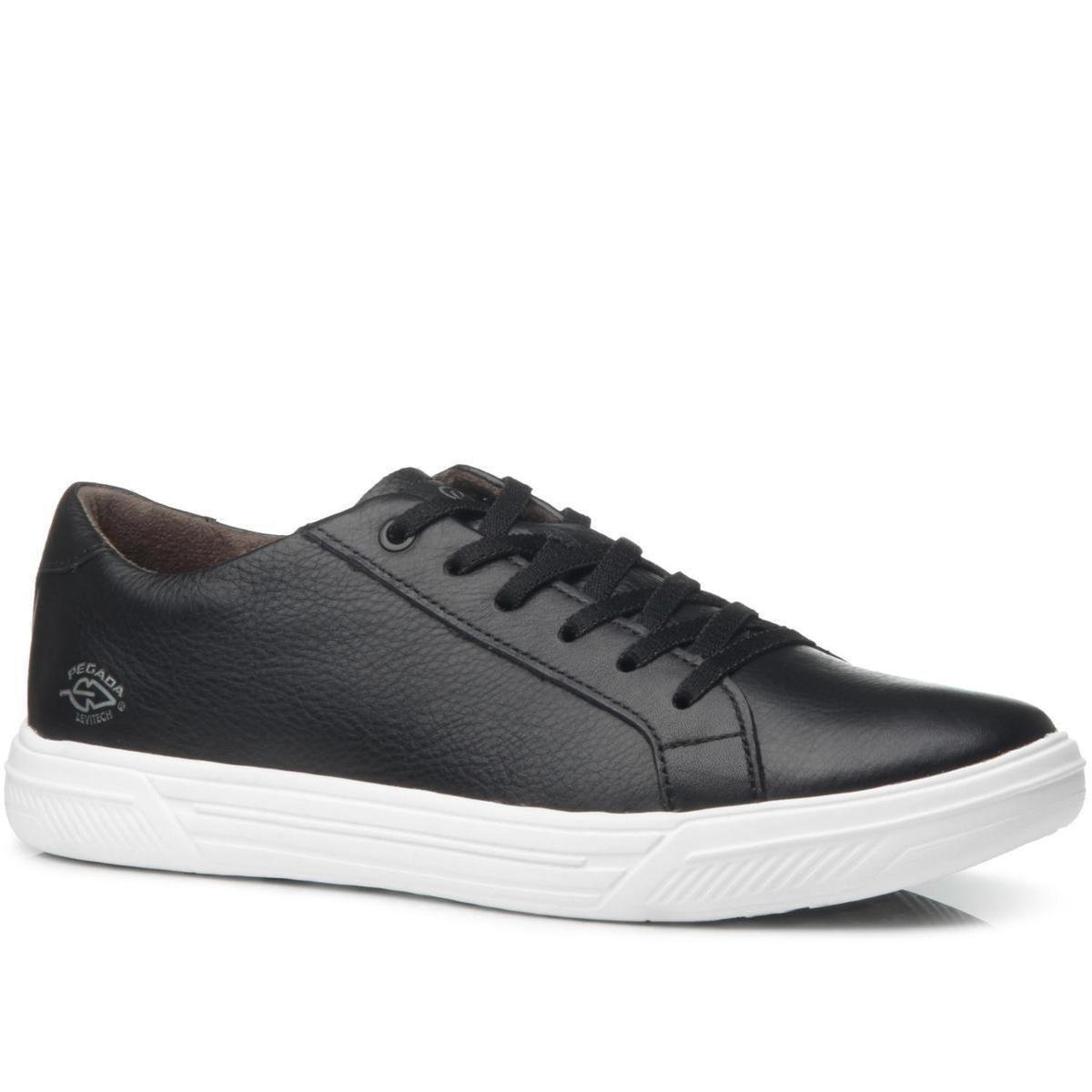 Sapatênis Pegada Masculino em Couro Preto 110401-06 Menor preço em Sapatênis Pegada Masculino em Couro Preto 110401-06
