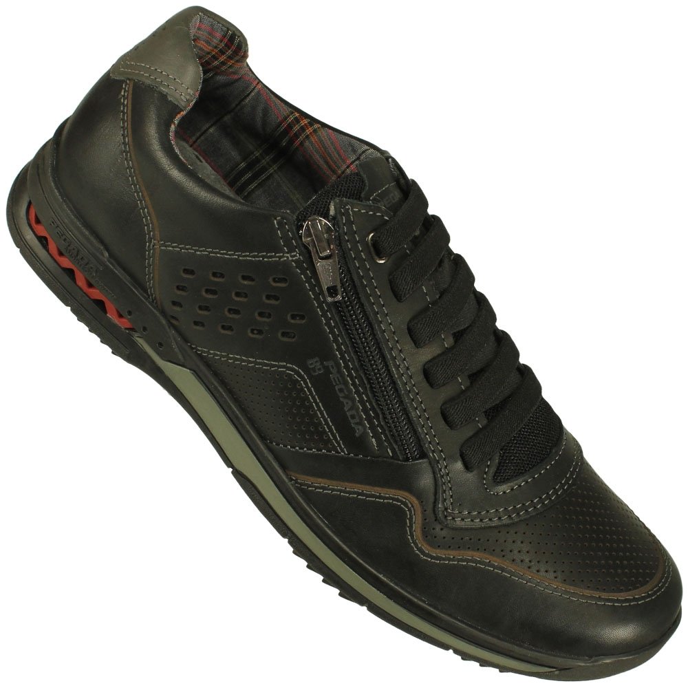 Sapatênis Pegada Napa Soft Masculino - Preto e Cinza Menor preço em Sapatênis Pegada Napa Soft Masculino - Preto e Cinza