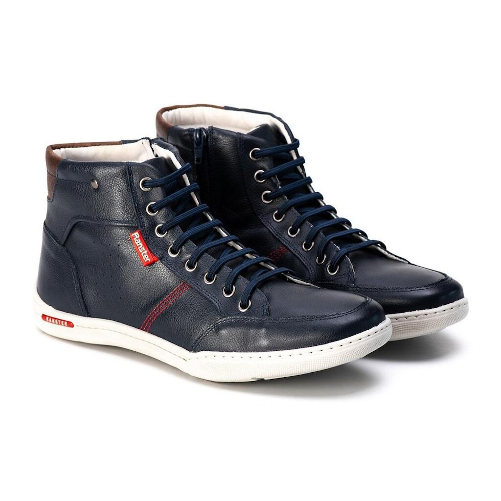 Sapatênis Ranster Masculino Em Couro Cano Alto Azul 1006 AZUL