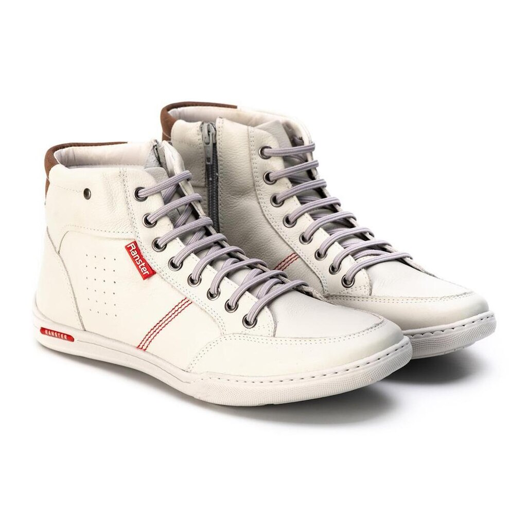 Sapatênis Ranster Masculino Em Couro Cano Alto Off White 1006 OFF WHITE