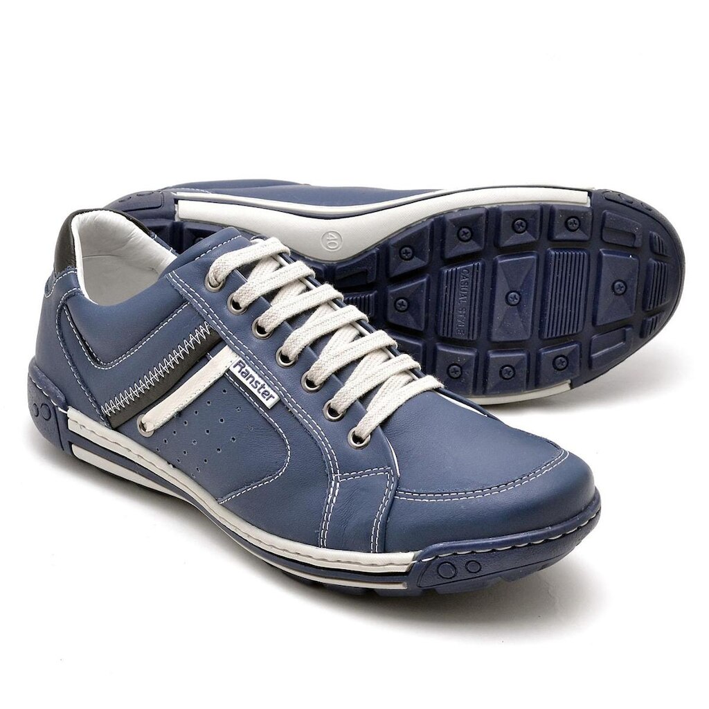 Sapatênis Ranster Masculino Em Couro Confortável Azul 3007 AZUL