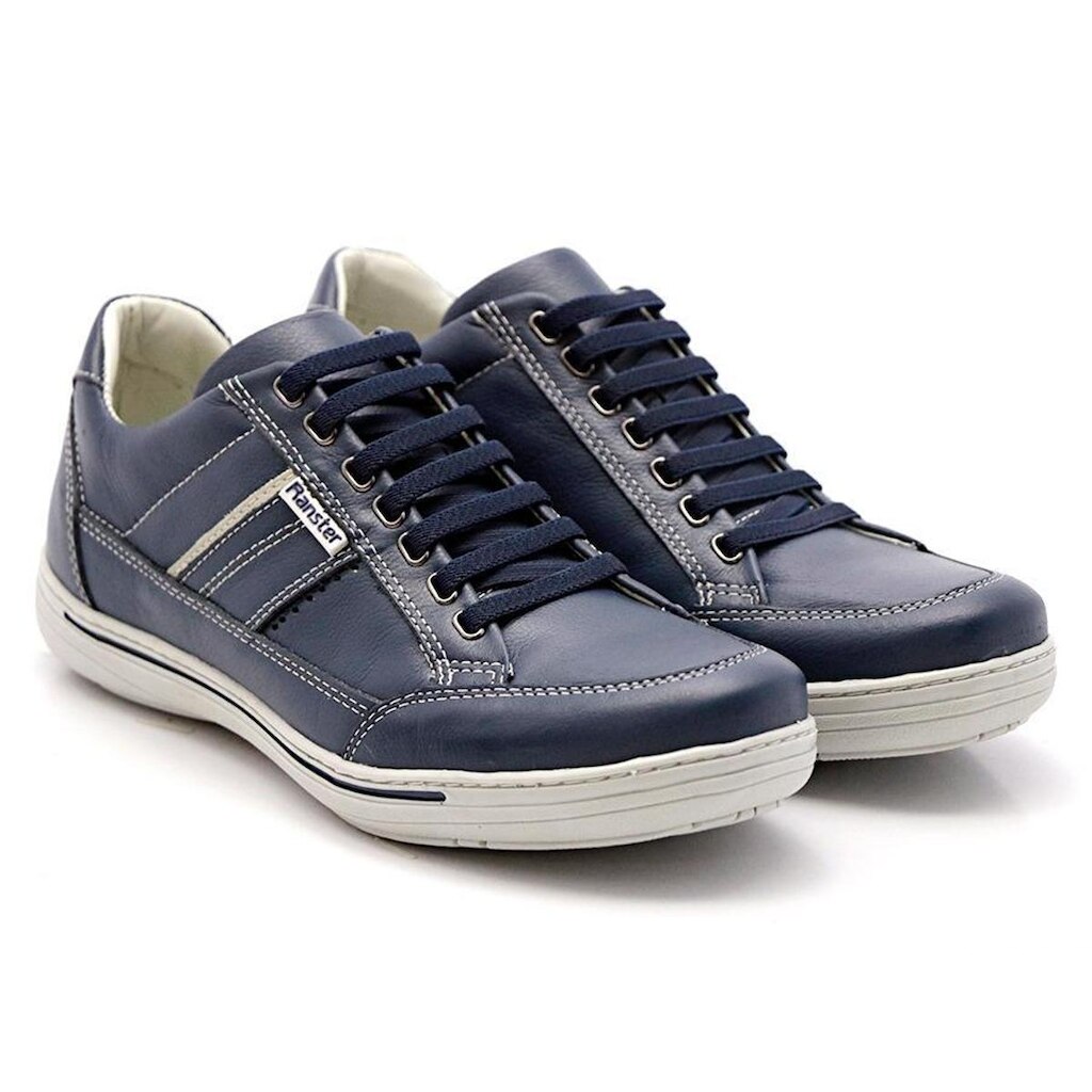 Sapatênis Ranster Masculino Em Couro Confortável Azul 3008 AZUL