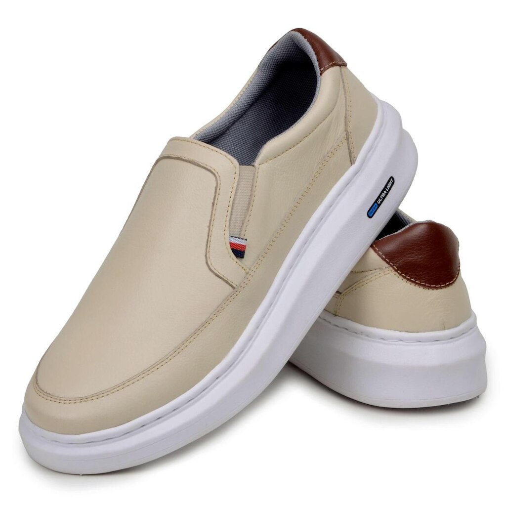 Sapatenis Sapato Masculino Mocassim Slip On Couro Legitimo Tenis Confortavel
