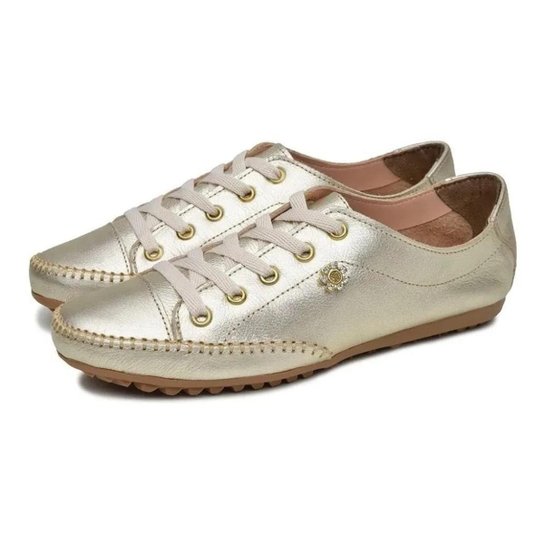 Sapatênis Tênis Feminino Couro Casual Ouro Velho Metalizado